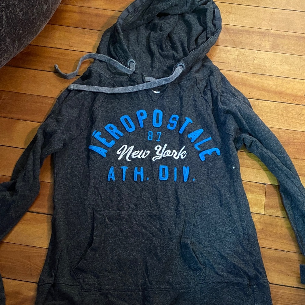 Aeropostale Charcoal Hoodie with Blue Text